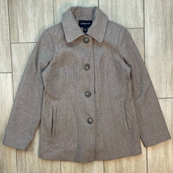 London Fog Wool Blend Peacoat Jacket Women’s Medium Brown Button Front Coat - Picture 1 of 6